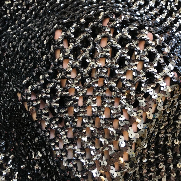 Vintage Black and Silver/Gray Sequin Mesh Top - Picture 8 of 8